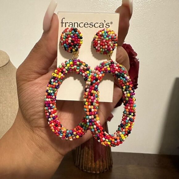 🆕 FRANCESCA’S Abbey Beaded Statement Earrings - Picture 2 of 3